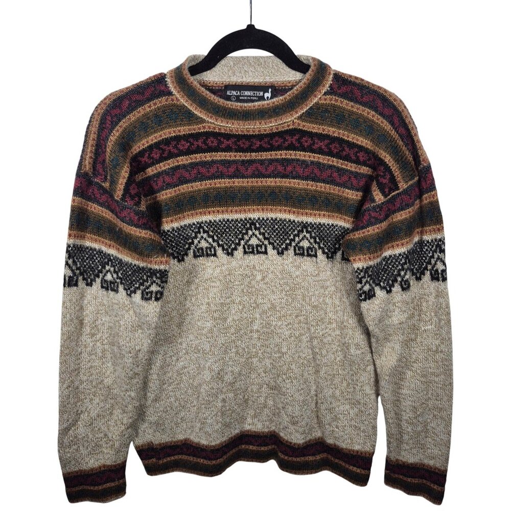 Vintage Alpaca Connections Sweater L Knit Southwestern Earth Tone Tribal Peru